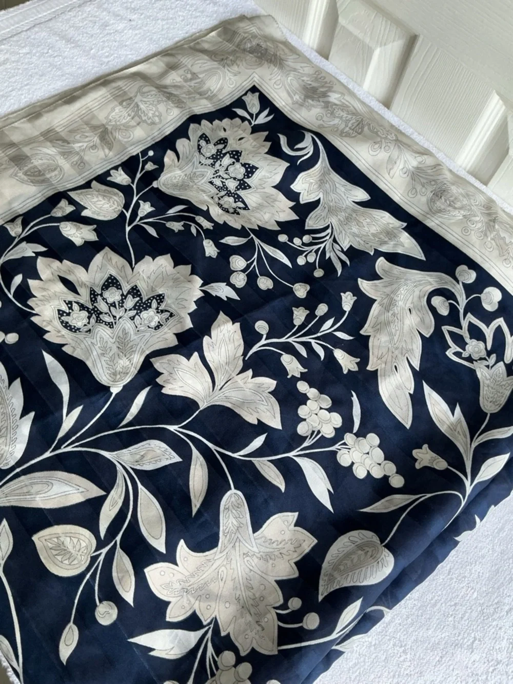 Floral Square Scarf in Navy and Ivory